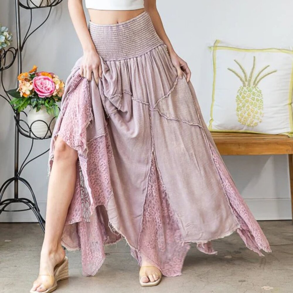 064 Oli & Hali Lilac Washed Lace Inset Maxi Skirt NWOT Size Large - Picture 9 of 11
